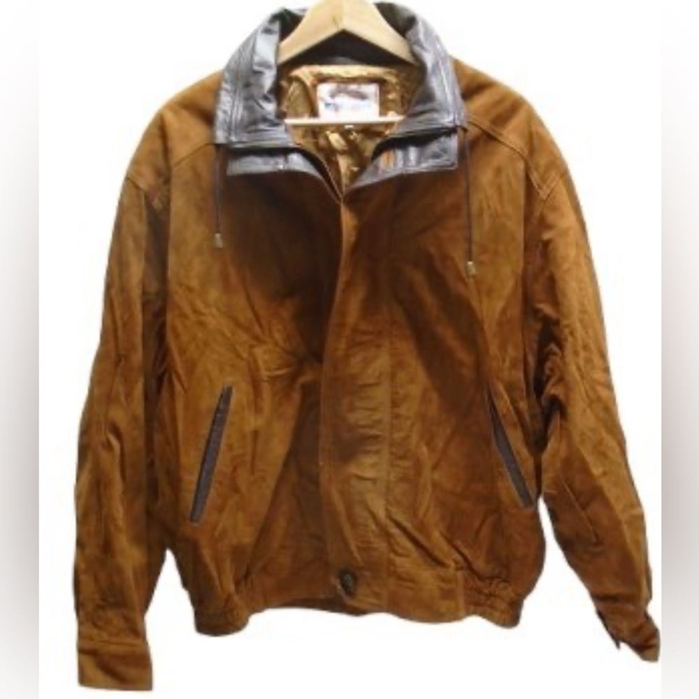 M.C. Bello Men's Brown Leather Jacket. SZ 50 Made in Florence Italy pit 25 L 27”